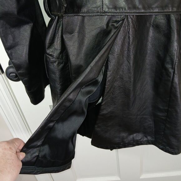 Vintage Mens Sz S Black Leather Trench Coat Removable Faux Fur Lining Old Money - Picture 12 of 16